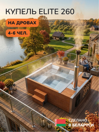 Купель с подогревом на дровах Scandinaf Elite 260, 4-6 чел., AISI 316L, красное дерево, аэромассаж, подсветка