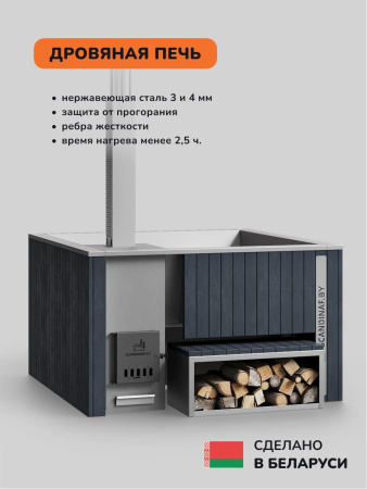 Купель с подогревом на дровах Scandinaf Thermal 170, 4-6 чел., серый, AISI 316L, с термокрышкой, подсветка